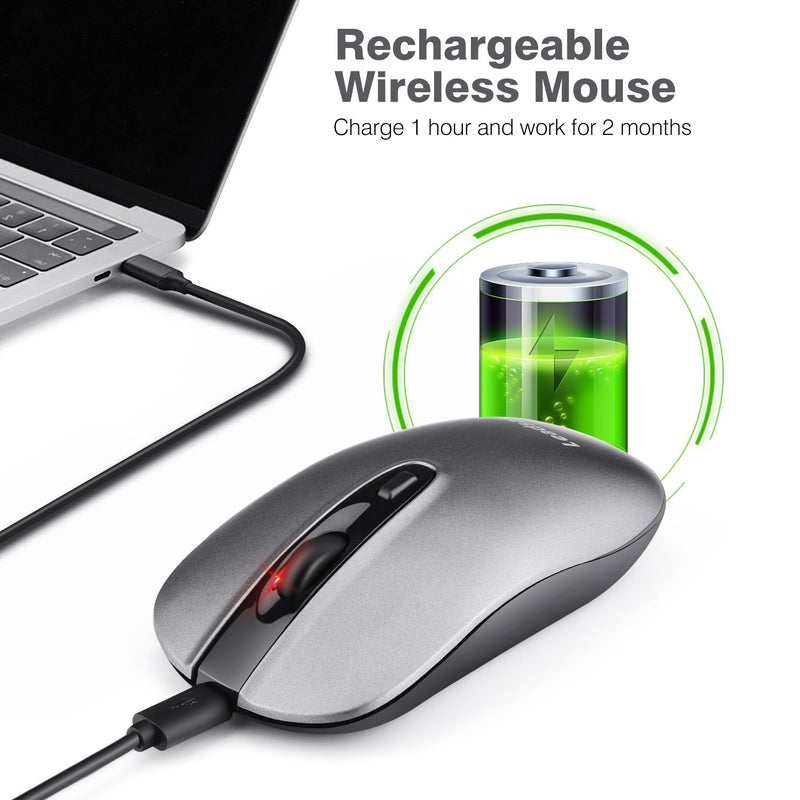 Leadsail Rechargeable Wireless Computer Mouse, 2.4G Portable Slim Cordless Mouse Less Noise for Laptop, Desktop, MacBook - Optical Mouse with 5 Adjustable DPI Levels - Image 2
